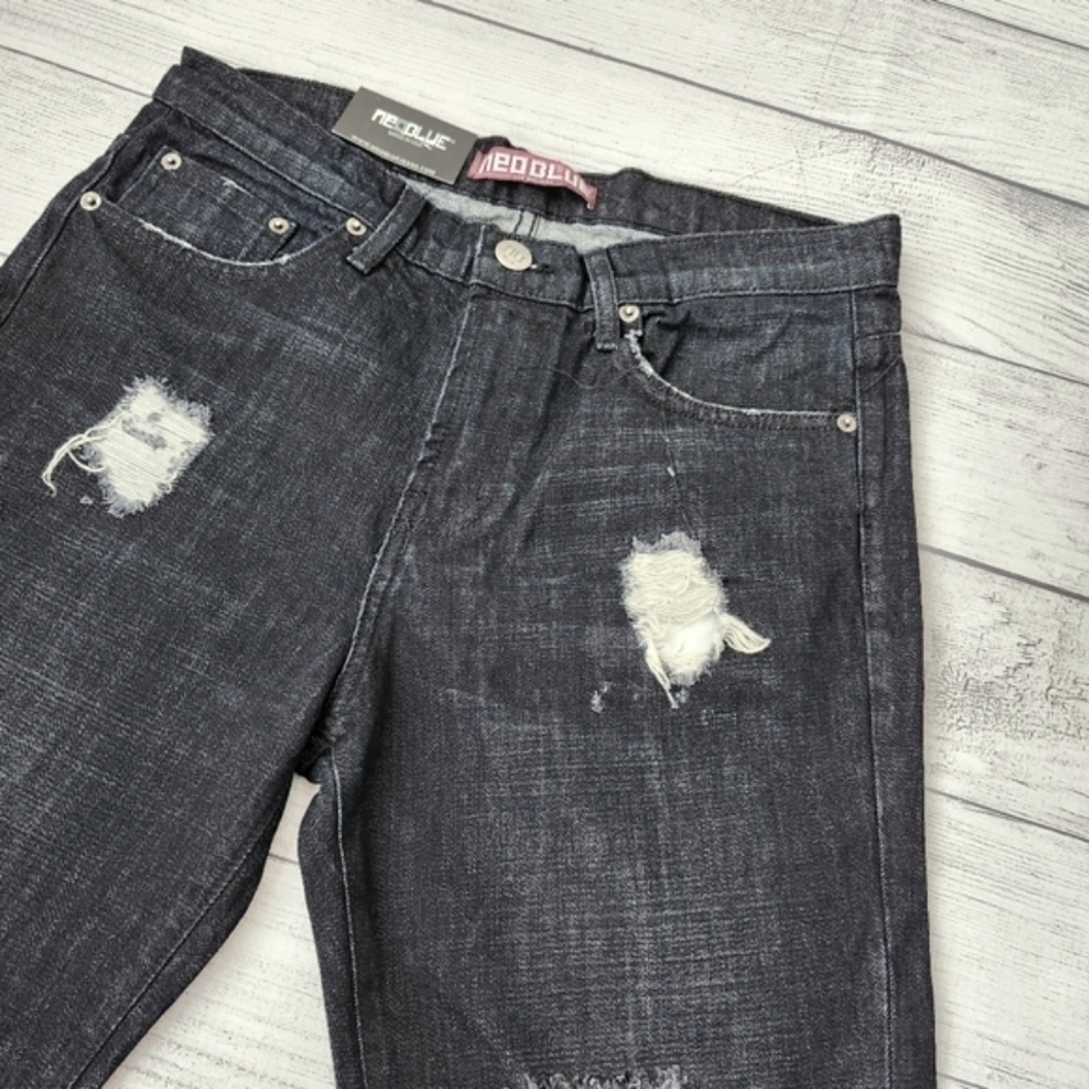 Neo Blue Distressed Black Denim Shorts Size 32 Men - Picture 2 of 8